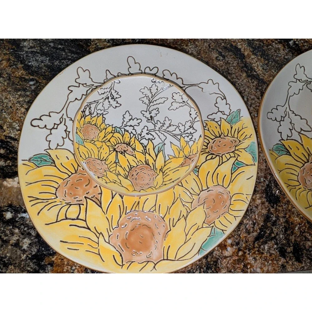 Colorful Gilded Sunflower Dinner Plates & Small Plates Set Of 14. Spectrum